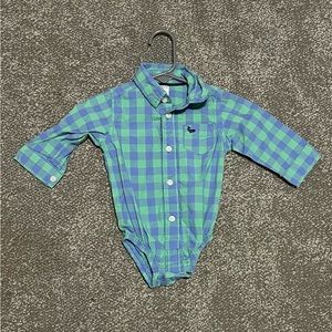 Carters baby boy blue green gingham check plaid button front body suit 6 months
